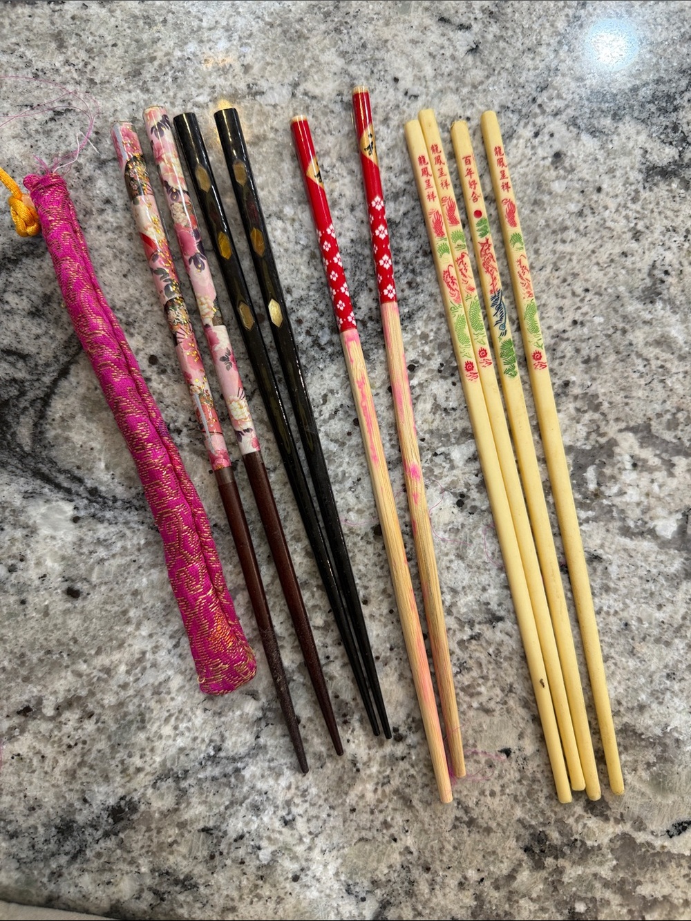 Vintage Chopsticks Decorative Japanese-Style Chopstick Set in Red, Black & Cream